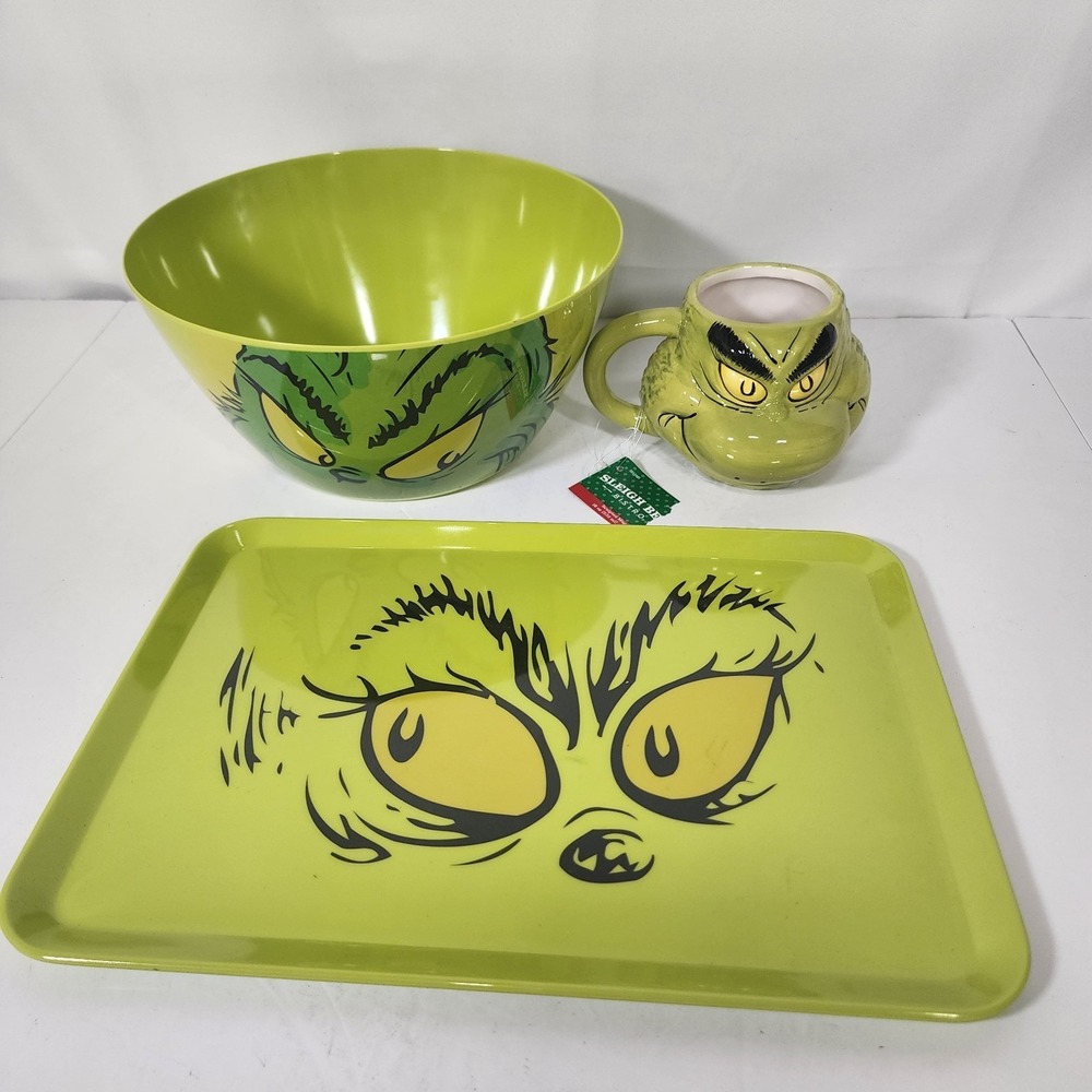 2023 Dr Seuss Grinch Tray Bowl Mug Set Christmas Tableware